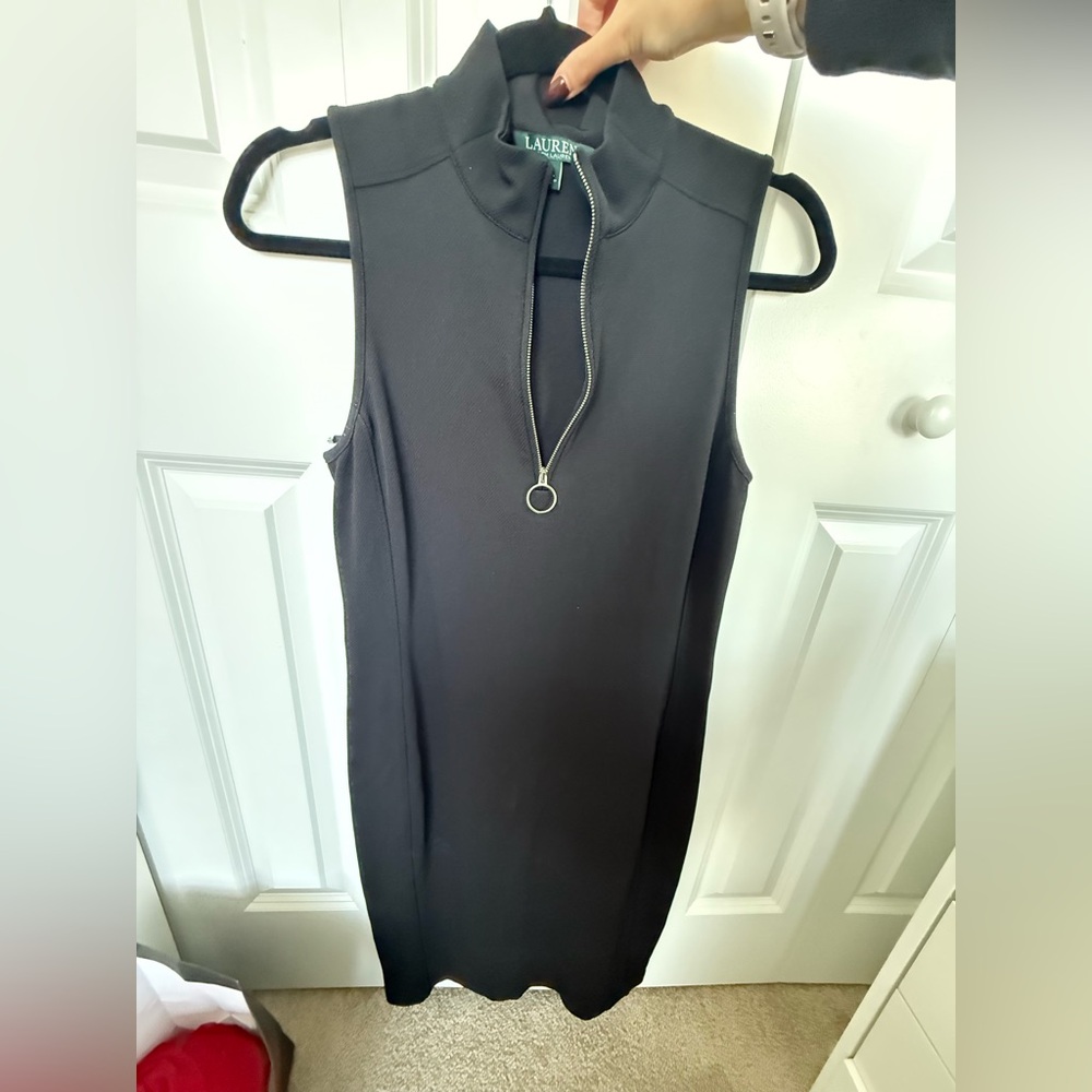 Ralph Lauren Black Zip-Neck Mini Dress